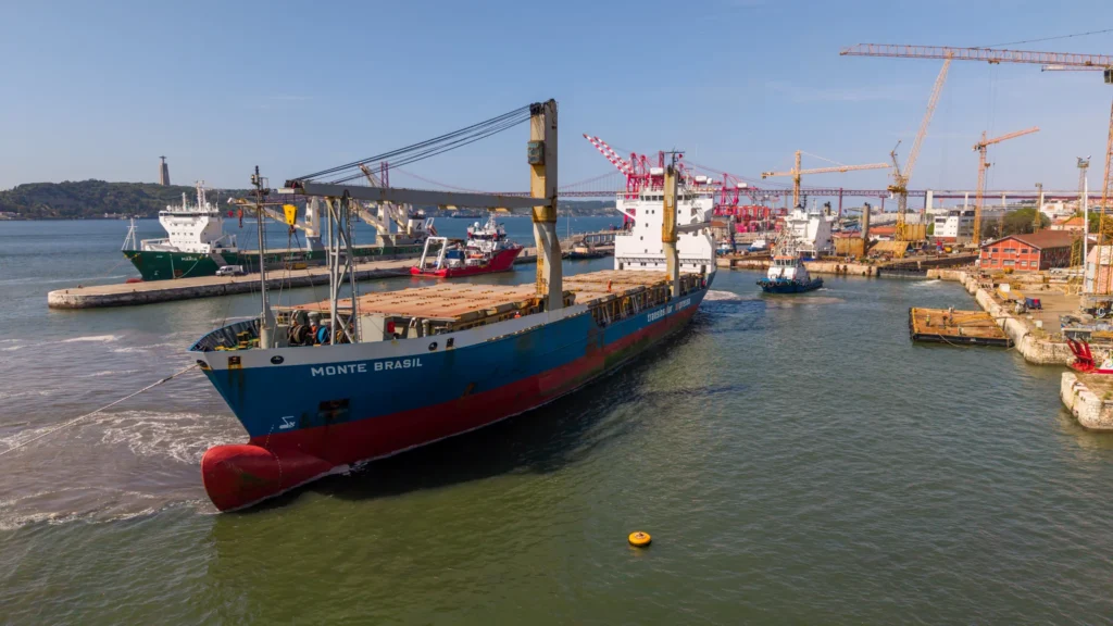 Container vessel arriving for drydock